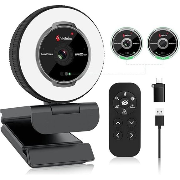 Angetube 1080P Webcam with Ring Light and Microphone