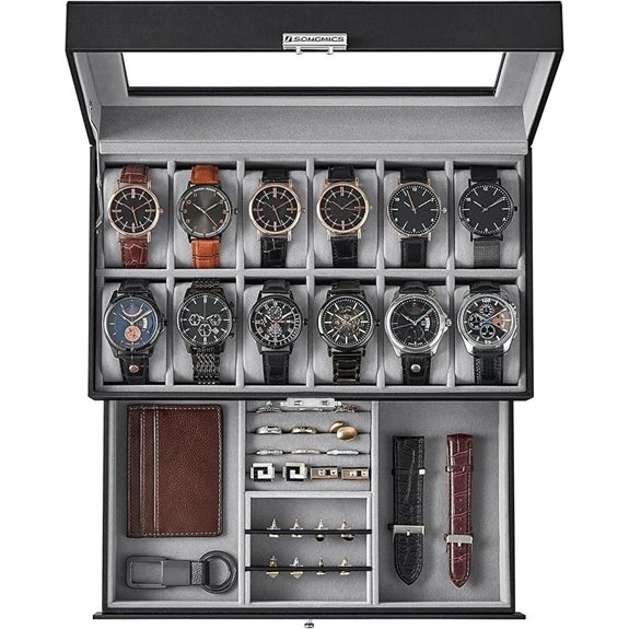 SONGMICS 12-Slot Watch Organizer with Lock