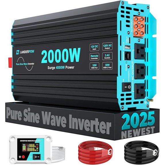Pure Sine Wave 2000W Inverter with USB & Remote