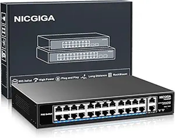 NICGIGA 24 Port PoE+ Unmanaged Switch with Uplink