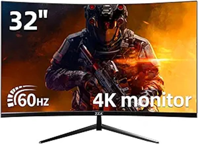 ZZA 32-Inch 4K Curved Gaming Monitor with HDR