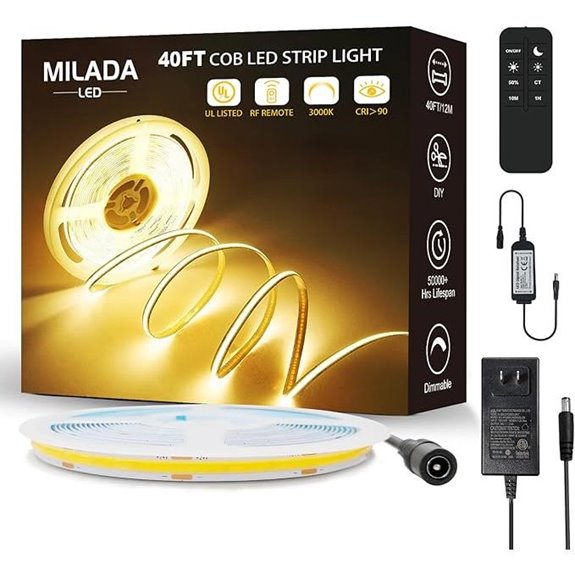 COB 40FT Warm White LED Strip with Remote