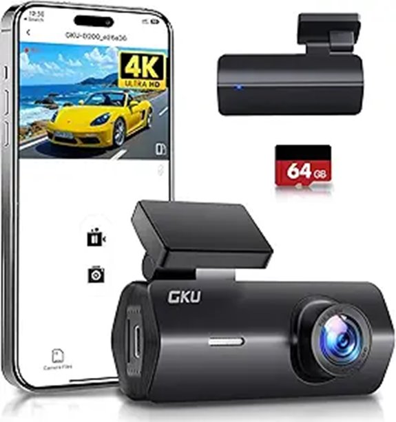 GKU 4K Dash Cam with WiFi Night Vision 64GB