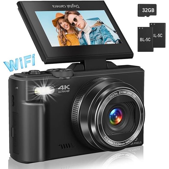 4K Vlogging Camera with 18X Zoom and 32GB Card