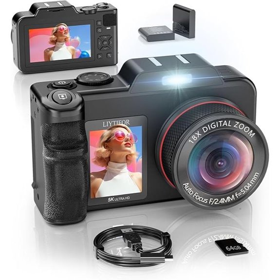 LIYTIFOR 80MP 5K Dual Screen Vlogging Camera