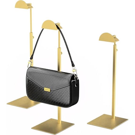 Adjustable Gold Purse Display Stand for Retail Merchandising