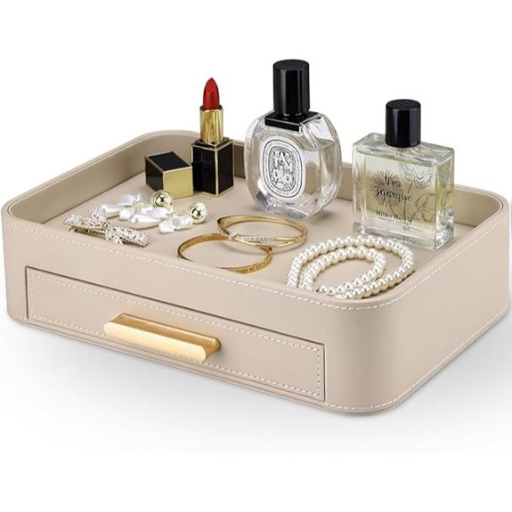 GORESE Jewelry Tray Organizer with Drawer Beige