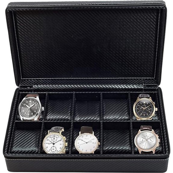 TIMELYBUYS Black Carbon Fiber Watch Travel Case