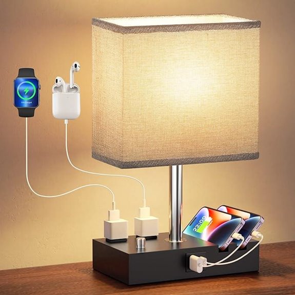 Kakanuo Dimmable Nightstand Lamp with USB Charging