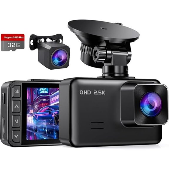 Dual 2.5K/1080P Car Dash Cam with Night Vision