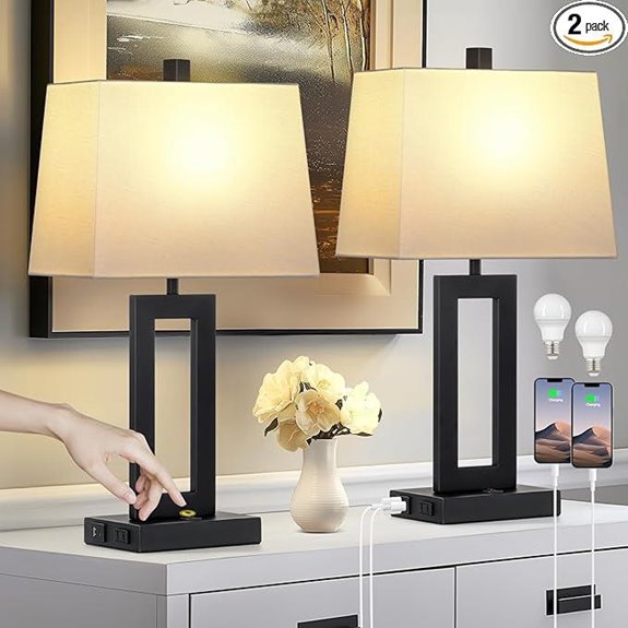 Table Lamp Set of 2 with USB & Power Outlets