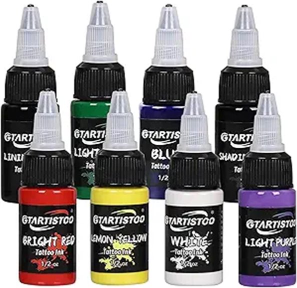 GTARTISTOO 8-Color Tattoo Ink Set (15ml Bottles)