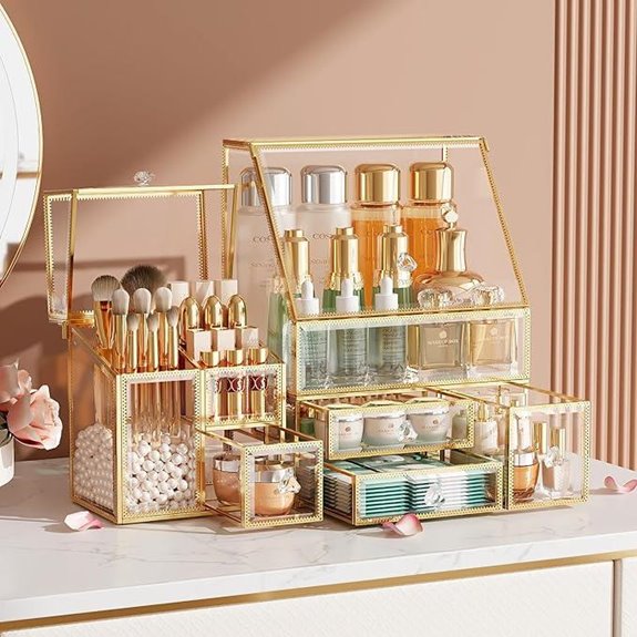 Clear Makeup Organizer with Gold Frame