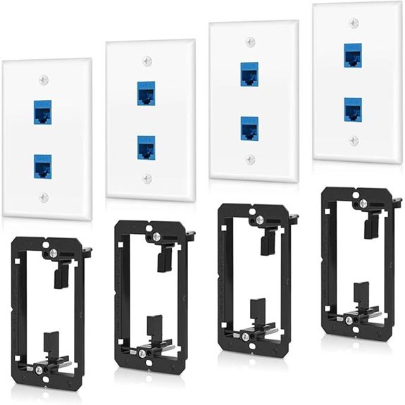 4 Pack Cat6 Ethernet Wall Plate with RJ45 Connectors