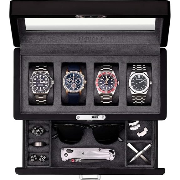 Rothwell 4-Slot Watch Box with Drawer and Lock