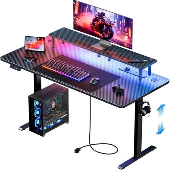 HLDIRECT Electric Gaming Desk with LED Lights