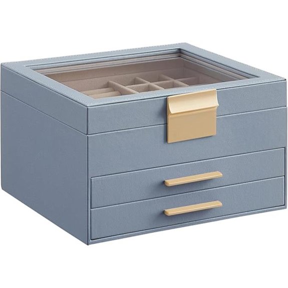 SONGMICS Jewelry Organizer with Glass Lid and Drawers