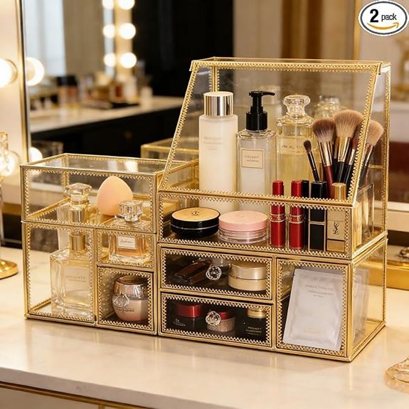 Hersoo Luxury Glass Cosmetic Organizer Set (Gold)