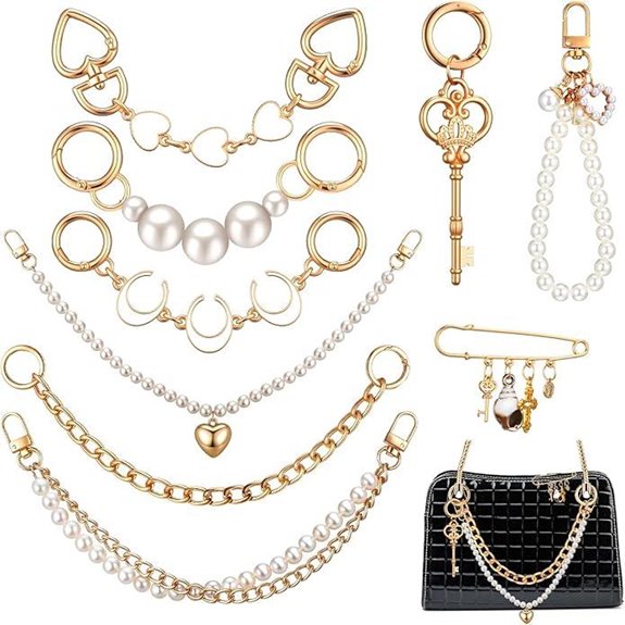 9 Pcs Gold Pearl Bag Charm & Extender Set
