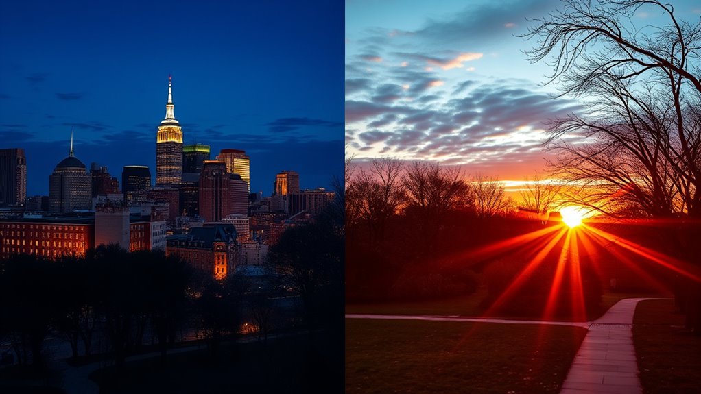 golden and blue light