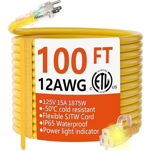Heavy Duty 100ft Waterproof Extension Cord 15A