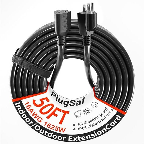 Black 50ft Waterproof Heavy Duty Extension Cord