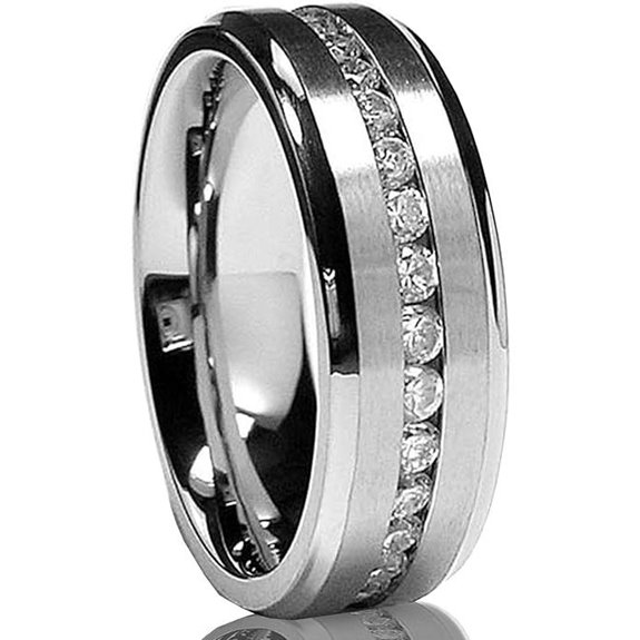 Metal Masters Men's Titanium Wedding Band with Cubic Zirconia
