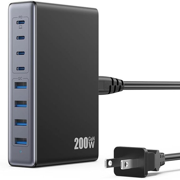 200W GaN USB-C Charger with 8 Ports and Fast Charging