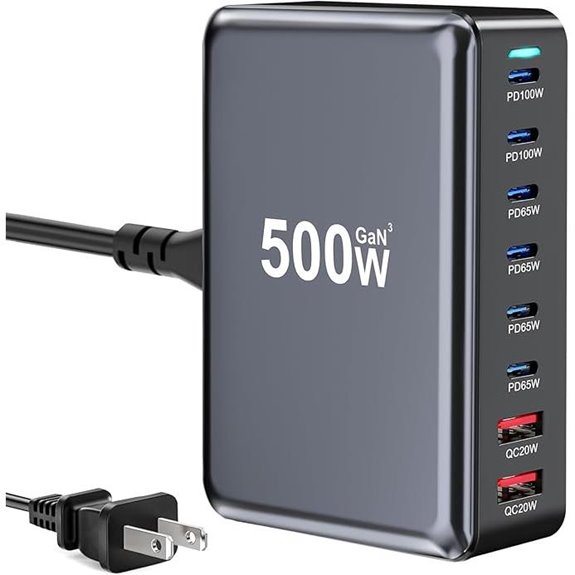 500W USB C Fast Charger with 8 Ports