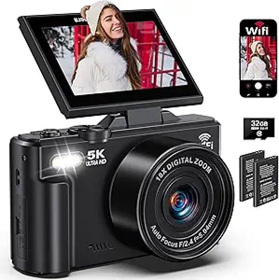 75MP 5K WiFi Vlogging Camera with Flip Screen