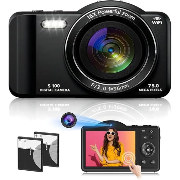 4K WiFi Digital Camera with 75MP & 16X Zoom