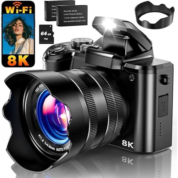 8K 88MP WiFi Camera with 16X Zoom and Touchscreen
