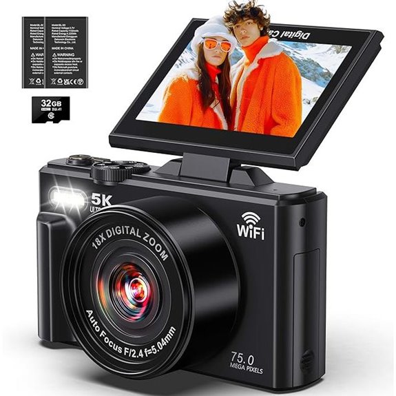 5K WiFi Digital Camera with Flip Screen and Zoom