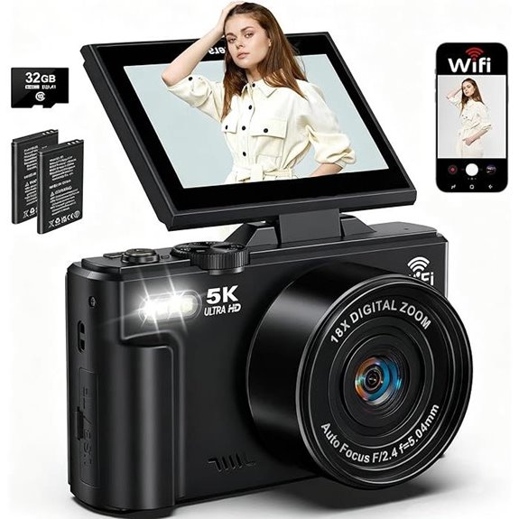 75MP 5K WiFi Vlogging Camera with Flip Screen
