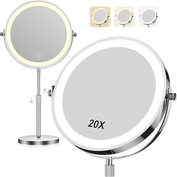 Lighted Makeup Mirror with 20x Magnification and Adjustable Brightness