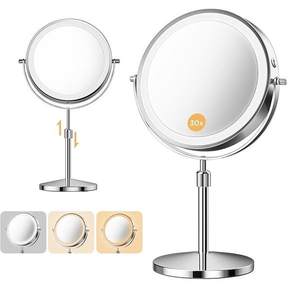 Lighted Makeup Mirror with Magnification and Adjustable Brightness