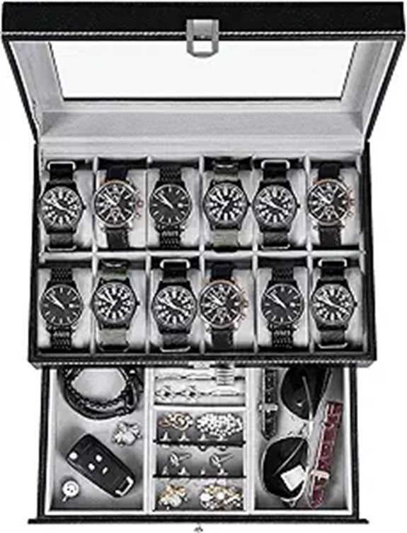 BEWISHOME 12-Slot Watch & Jewelry Storage Case
