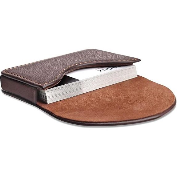 Coffee Leather Business Card Holder with Magnetic Closure