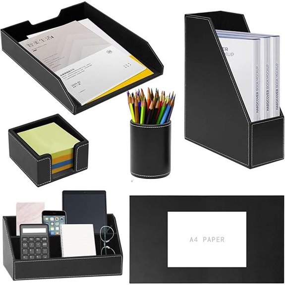 Office Supplies PU Leather 6-Piece Desk Organizer Set