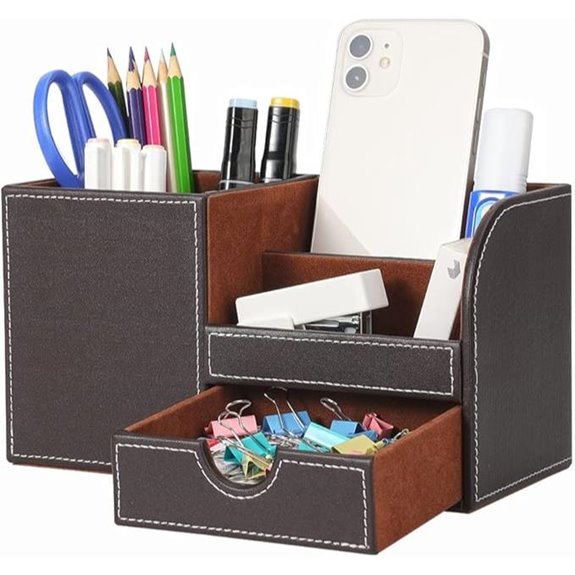 KINGFOM Leather Office Desk Organizer with Drawer
