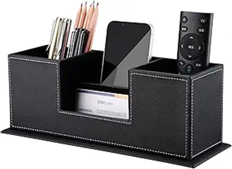 Kingfom PU Leather Desk Organizer with 4 Compartments