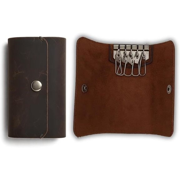 Leather Key Sleeve with 6 Rings & Button Closure