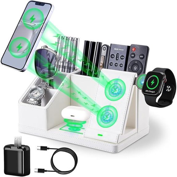 Leather Pen Organizer with Phone Stand and Charger