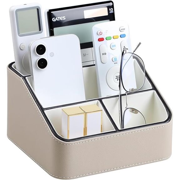 PU Leather Remote & Accessory Desk Organizer