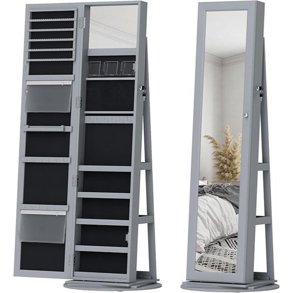 HOMCOM 360° Lockable Jewelry Cabinet with Mirror