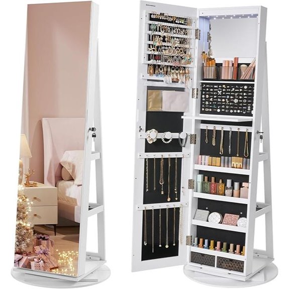 SONGMICS Lockable Mirror Jewelry Cabinet with Shelves