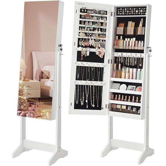 SONGMICS Lockable Jewelry Cabinet with Mirror and Storage