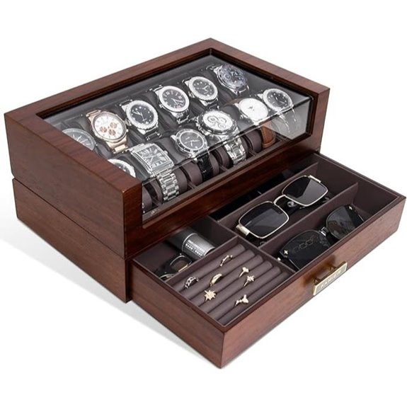 Luxury 12-Slot Wooden Watch Box with Drawer