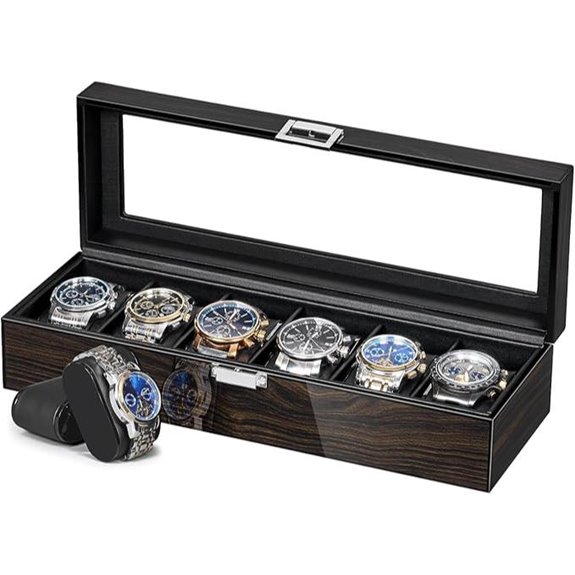 ANWBROAD Men's 6 Slot Watch Box with Glass Lid