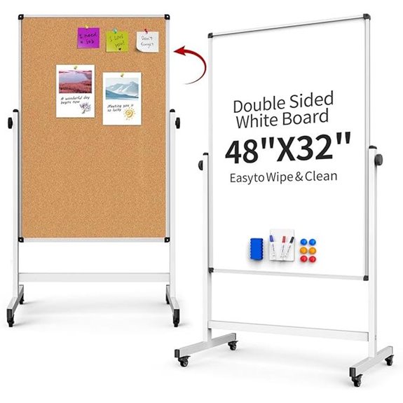 Double-Sided Corkboard & Whiteboard on Wheels
